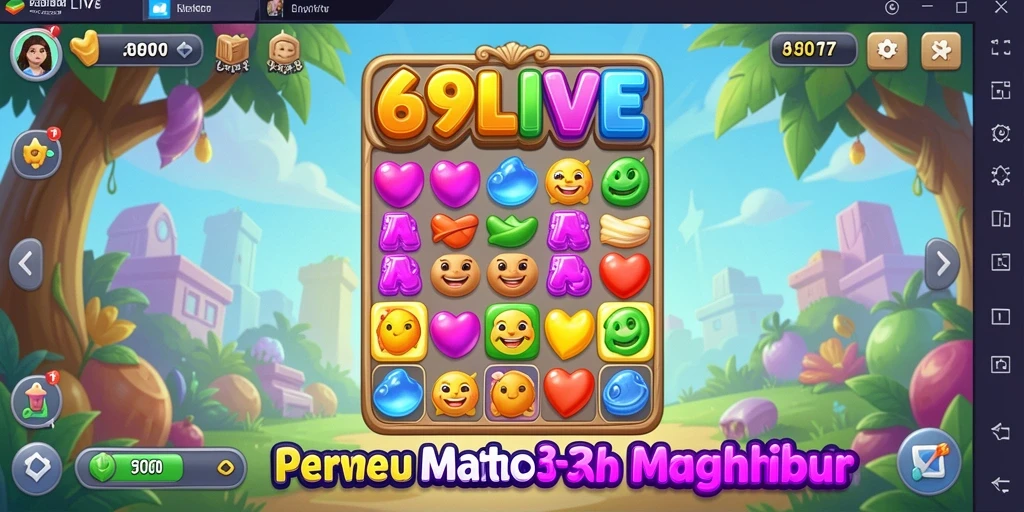 Screenshot gameplay 69LIVE menunjukkan kombinasi menyenangkan di level Match-3.