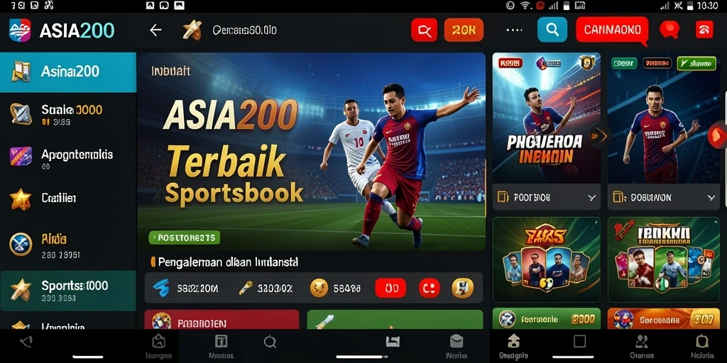 Tampilan utama ASIA200 dengan berbagai pilihan taruhan olahraga.