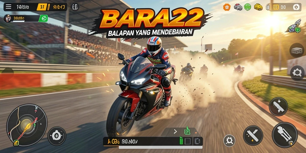 Gameplay BARA22 menampilkan balapan motor yang seru dan kompetitif.
