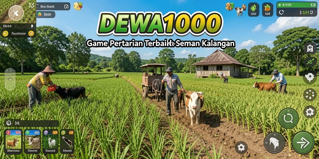 Tampilan gameplay DEWA1000 yang menarik dengan suasana pertanian yang ceria.