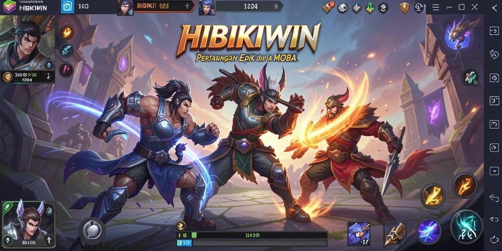 Tampilan seru dari gameplay HIBIKIWIN dengan pertarungan tim yang intens.