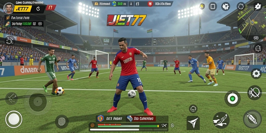 Screenshot gameplay JET77 menampilkan aksi seru dalam pertandingan olahraga.