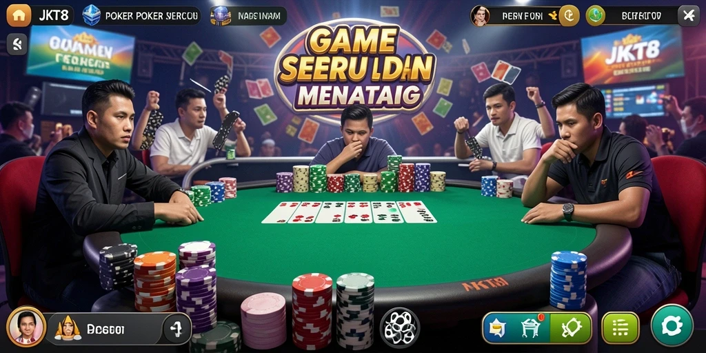 Tampilan gameplay seru di JKT8 yang menampilkan kartu Poker.
