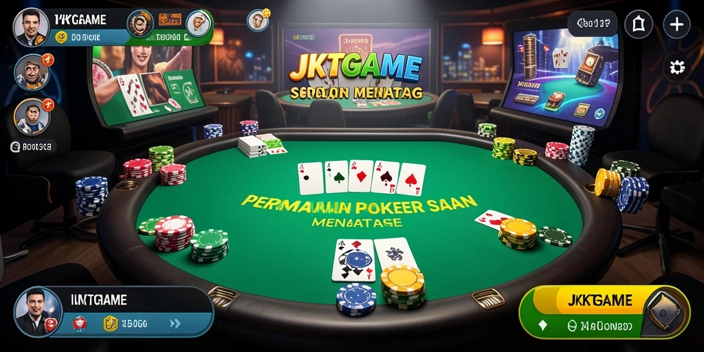 Screenshot utama JKTGAME menampilkan gameplay poker yang seru dan interaktif.
