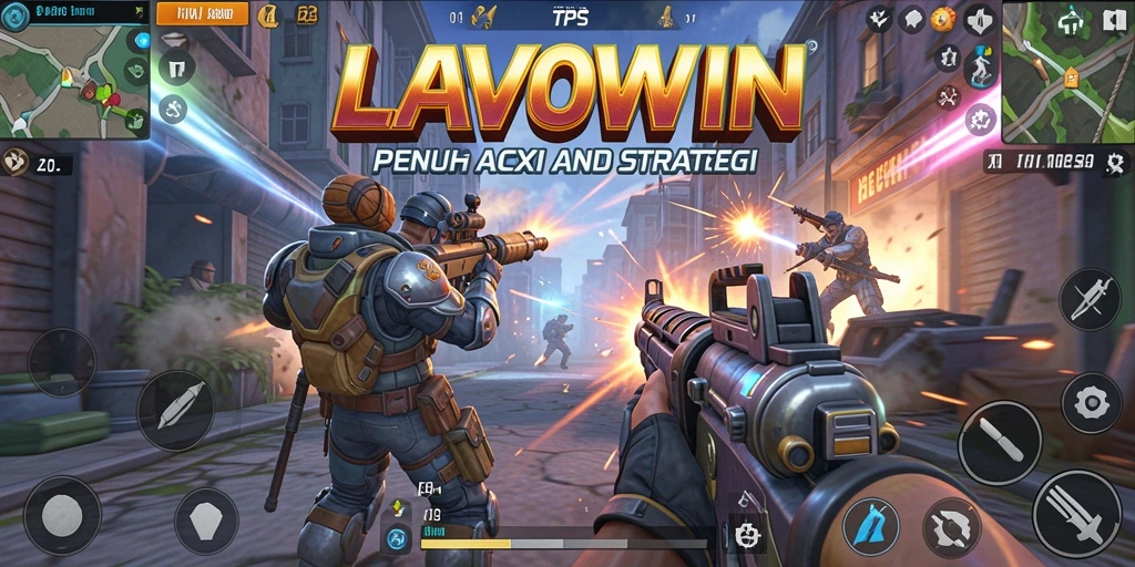 Tangkapan layar permainan LAVOWIN menampilkan aksi TPS yang mendebarkan.
