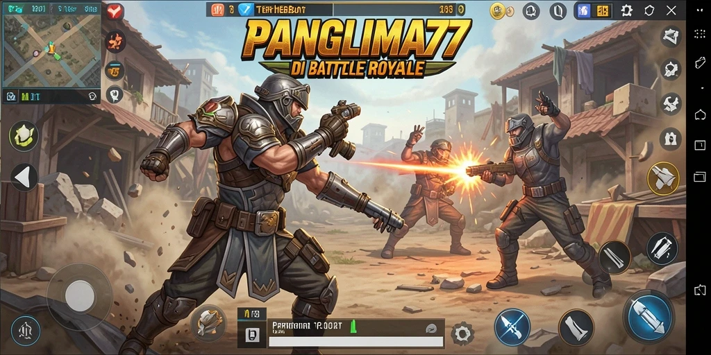 Screenshot gameplay menampilkan aksi seru dalam pertempuran Battle Royale.