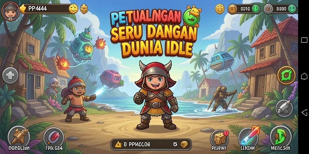 Screenshot gameplay PP444 menampilkan karakter yang sedang mengumpulkan sumber daya.