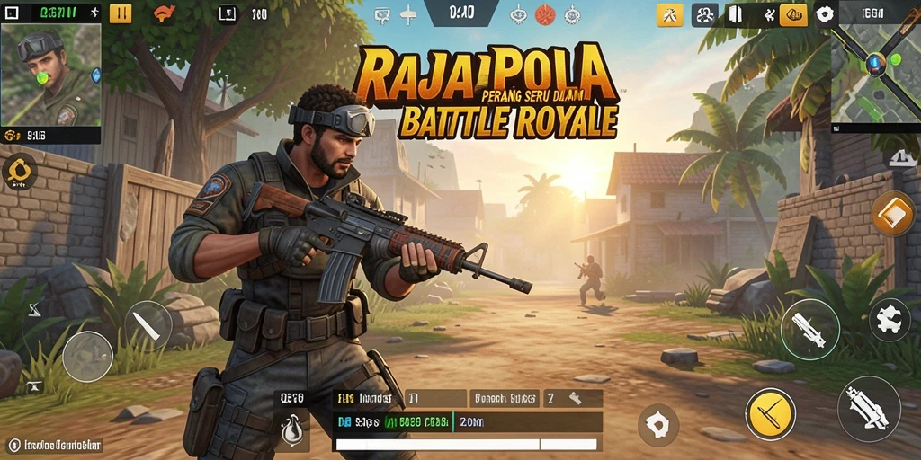 Tangkapan layar gameplay RAJAPOLA menampilkan pertempuran mendebarkan dalam mode Battle Royale.