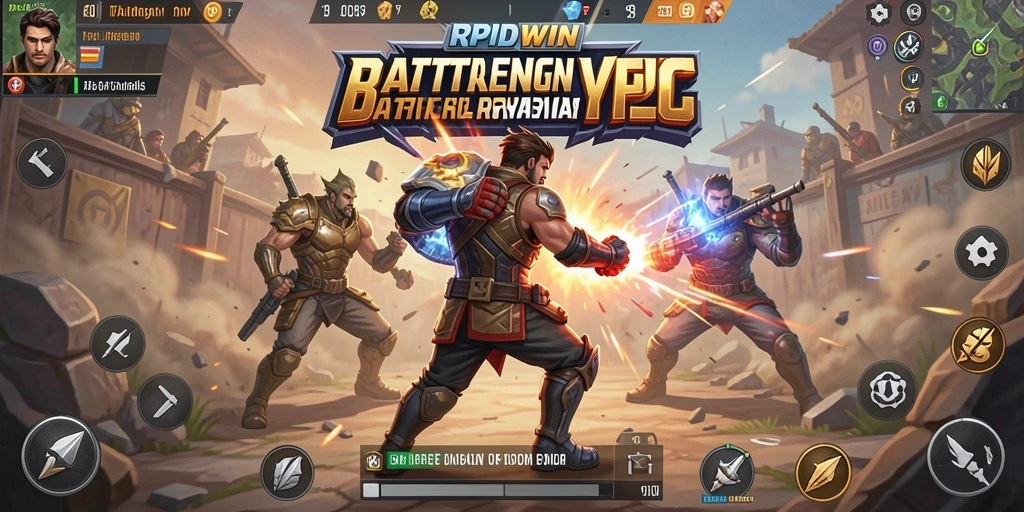 Screenshot utama RPIDWIN menampilkan momen intens dalam permainan Battle Royale.