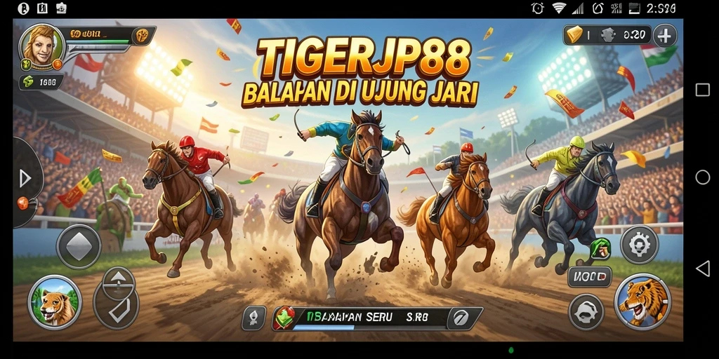 Tampilan gameplay seru di TIGERJP88 dengan mobil balap yang beraksi.
