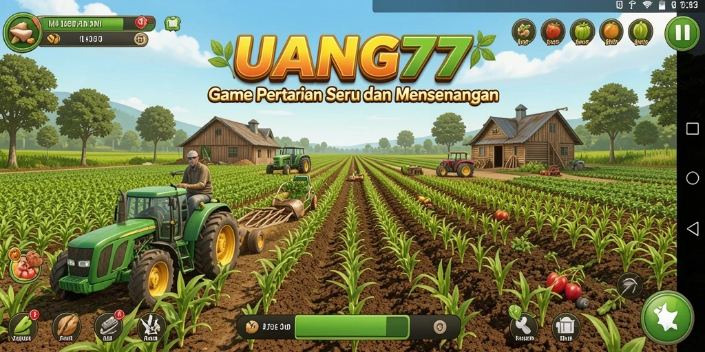 Screenshot gameplay UANG77 menampilkan aktivitas pertanian yang seru.
